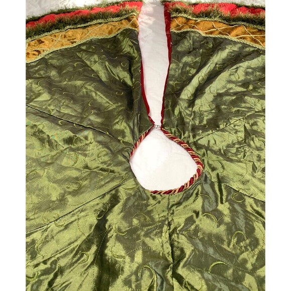 Handmade Luxurious Satin Christmas Tree Skirt 60" Red Gold Green Reversible EUC - Picture 8 of 12